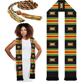 2 Pcs Graduation Stole Honor Cord Set Graduation Sash Honor Cord African Kente Gift Set for Graduation Party Black History Month Celebrations