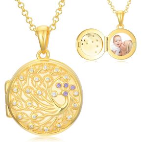 925 Sterling Silver Peacock Locket Necklace That Holds Pictures Pendant Jewelry Birthday Christmas Gifts for Women