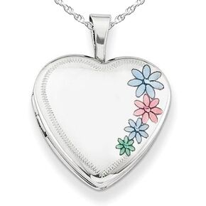 PicturesOnGold.com Sterling Silver Enameled Flower Heart Photo Locket