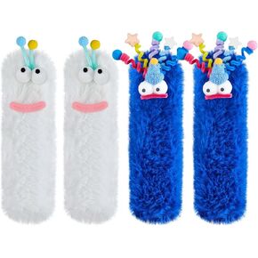 2 Pairs Coral Velvet Cartoon Monster Socks 3D Novelty Face Fuzzy Socks Thick Socks Winter Funny Warm Socks Cute Floor Socks for Women Men Couple Boyfriend Christmas Halloween Gifts