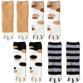 4 Pairs Winter Cat Claws Cute Thick Warm Sleep Floor Socks,Cat Paw Slipper Socks for Girls,Women