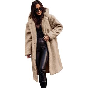 ODIZLI Women's Winter Coats Fuzzy Fleece Long Hooded Jackets Button Down Faux Fur Warm Outwear With Pockets in Saudi Arabia