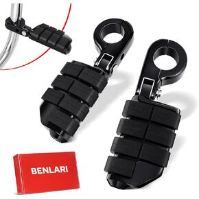 Benlari Highway Pegs P-Clamp, A3 Steel Motorcycle Foot Pegs Fit For 1.25'' Crash Bars Foot Pedal Bracket Clamp Compatible With Harley Touring Electra Road King Road Glide Style3(Black)