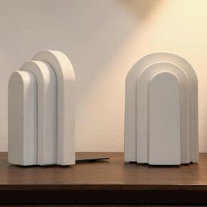 Marsui 2 Pcs Wood Heavy Book Ends for Shelves Decorative Thickened Wooden Decor Bookends Heavy Duty Book Stopper Holders with Metal Base for Modern Home Desk Office Arch Aesthetic Decor