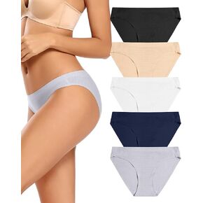 voenxe Seamless Underwear for Women,No Show Bikini Panties,Breathable Ladies Briefs Comfortable Undies,Hipster,5-Pack