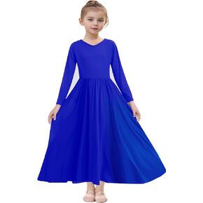 Girls Praise Dance Dress Metallic Gold Liturgical Worship Church Robe Full Length Swing Lyrical Costume