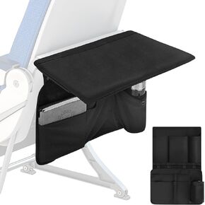 Airplane Tray Table Cover with Under Desk Attachment Set, Travel Tools for Seat Back Organize & Belongings Storage, Foldable Flight Organizer with Water Bottle Holder (Black)