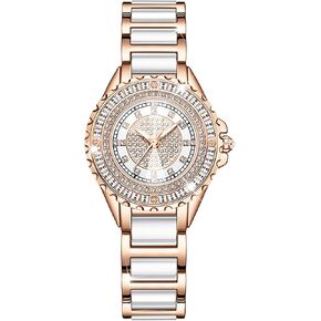 Meibin Series Womens Watch Watch Elegant Prosatoled Dress Crystal Watch Waterproof Stainlist Steel Band Quartz Wrist Watch for Women (Rose Gold)