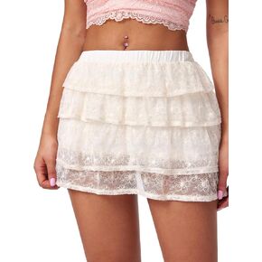 CIDER Women Lace Mini Skorts Skirts Summer Pleated Ruffle Tiered Short Skirts