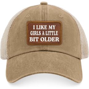 Funny Trucker hat I Like My Girls A Little Bit Older Cowboy hat Funny Trendy Leather Patch Hats for Men Workout Cap