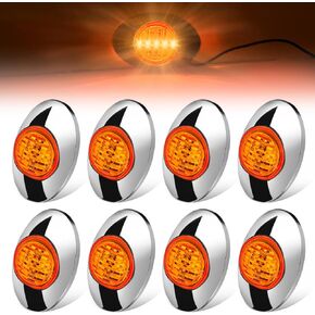 10Pcs 3"x2" Amber Lens Amber LED Side Marker Clearance Lights, Ultra-Bright 3 LED Oval Chrome Waterproof for Peterbilt Kenworth Freightliner Semi Truck Trailers, 12V