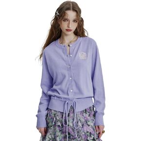 Womens Button-Down Cardigans Knit Stretchy Sweaters Drawstring Lightweight