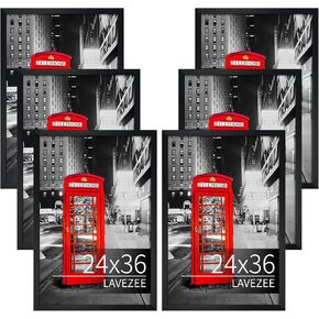 Lavezee 24x36 Poster Frames Set, Black Picture Frame Made to Display 24 by 36 Inch Photo Prints for Wall Decor, 6 Pack in Kuwait