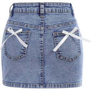 Floerns Girl's Cute Bow Denim Skirt Y2k Straight Pencil Jean Mini Skirt