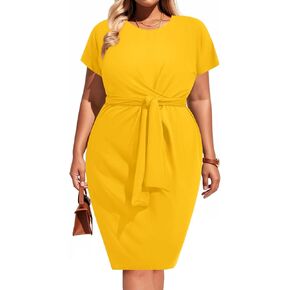 Pinup Fashion أصفر زائد الحجم فستان النساء الخردل الكنيسة الأنيقة العمل