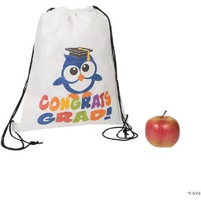 Fun Express Congrats Grad Drawstring Backpack for Graduation Party (Set of 12)