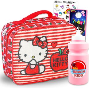 Hello Kitty Lunch Bag for Girls - حزمة مع صندوق غداء Sanrio بالإضافة إلى ملصقات ، زجاجة ماء ، المزيد | Hello Kitty Lunchbox للأطفال والفتيات والأطفال الصغار