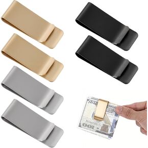 Slim Money Clip for Men 6 Pcs Metal Clip Wallet Cash Clips Stainless Steel Minimalism Credit Business Card Holder Multi Usage Silver Black Gold Finish Bill Clips for Hold ID and Credit Card