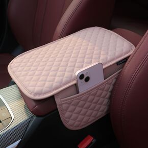 Upgraded Leather Car Center Console Cushion Armrest Cover with 2 Storage Bags for Cars SUVs CUVs Interior Accessories Universal (Black)