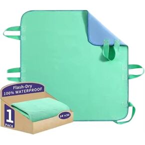Reusable Incontinence Bed Pad with 6 Reinforced Handles 34"x36" Waterproof, Washable Quick-Drying Underpad for Lifting Adults, Elderly Patient Transfer Sheet, Incontinence Patients Mattress Protector