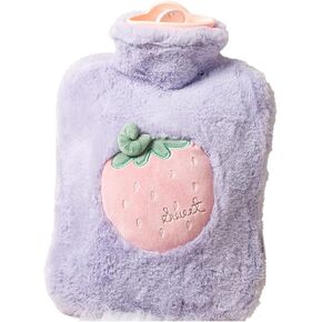 Rubber Hot Water Bottle with Kawaii Plush Soft Cover, 1L Cute Hot Water Bag for Pain Relief with Cute Cover, Cramps, Back, Neck, Feet, Menstrual Cramps (Purple)