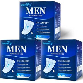 Deodorizing Incontinence Pads for Men for Day 0.68oz, Mens Pads for Leakage 3 Packs of 12, Shields for Men with Odor Control Technology and Disscreet Leakage Protection IP001-N
