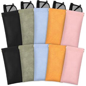 10 Pcs Glasses Case, Soft Eyeglass Case Squeeze Top Sunglass Pouch, Portable Sunglass Organizer Pouch Bags, Travel Glasses Case for Women Men Kids(5 Colors)