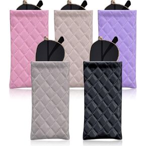 5 Pcs Portable Leather Squeeze Top Eyeglass Case,Soft Sunglasses Case,PU Leather Eyeglass Pouch