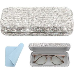 CALIDAKA Bling Diamond Sunglasses Hard Case with Rhinestone Design, Cleaning Cloth for Women