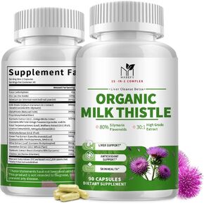 Liver Support Supplement with Milk Thistle Extract with Silymarin, Glutathione, Dandelion, Artichoke - Liver Cleanse Detox Repair, Antioxidant Support- 90 Capsules