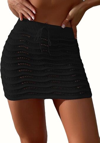 SHENHE Women's Swimsuit Beach Skirt Hollow Out Drawstring Tie Front Crochet Bikini Cover Up Skirt Sarong in Saudi Arabia
