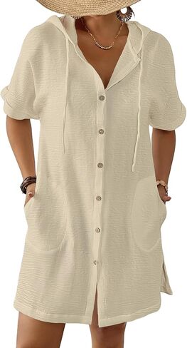 Bsubseach Womens Swimsuit Cover Up Dray Button Down Short Sereve Bathingsuit Coverups Covered Beach مع جيوب in Saudi Arabia