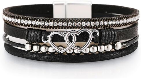 HAHAHE® Women's Boho Leather Wrap Bracelets Trendy Layered Bracelets with Magnetic Clasp Strackable Bohemian Jewelry Fashion Gifts in Saudi Arabia