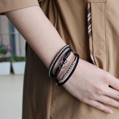 HAHAHE® Women's Boho Leather Wrap Bracelets Trendy Layered Bracelets with Magnetic Clasp Strackable Bohemian Jewelry Fashion Gifts in Saudi Arabia