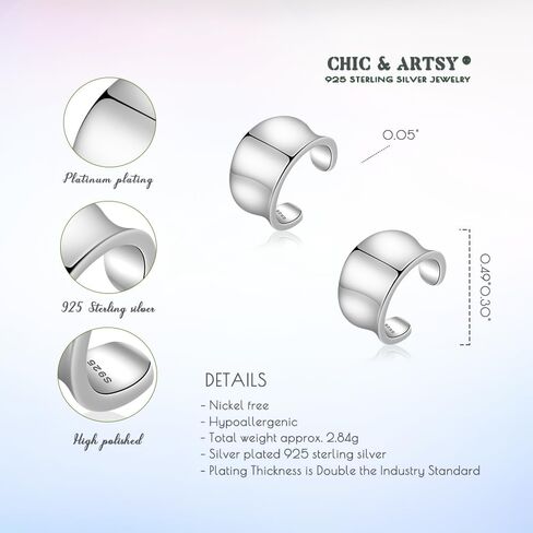 CHIC & ARTSY Sterling Silver Ear Cuff Earrings - Hypoallergenic, Simple Line, Adjustable No Piercing Clip Ons for Women in Saudi Arabia