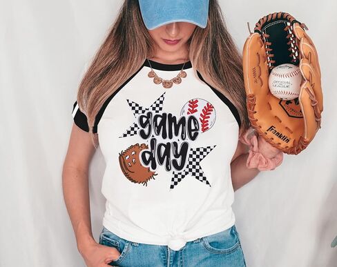 Baseball Shirts Women Baseball Mom Shirts Funny Game Day Baseball Graphic T Shirt Casual Color Block Short Sleeve Tops in Saudi Arabia