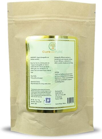 Cure wid Pure Certified Organic Ashwagandha Root Powder – 8oz/ 0.5Lb Non-GMO,Raw & Additives-Free Lab Tested Ashwagandha Powder Organic – Ayurvedic Adaptogenic Herbal Supplement in Eco-Friendly Bag in Kuwait