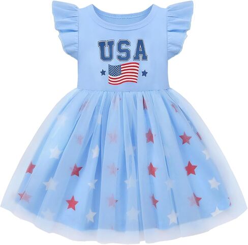 Girls 4th of July Dress Toddler Girl American Flag Dresses Independence Day Outfits Summer Patriotic Clothes in Saudi Arabia