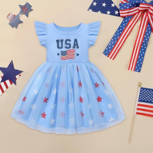 Girls 4th of July Dress Toddler Girl American Flag Dresses Independence Day Outfits Summer Patriotic Clothes in Saudi Arabia