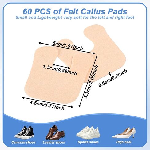 60pcs Calloused Feet Remover Pads U Shaped Felt Callus Pads Pain Relief Foot Cushion Self Adhesive Keep Protecting Calluses from Rubbing on Shoes for Men and Women, Beige in Saudi Arabia