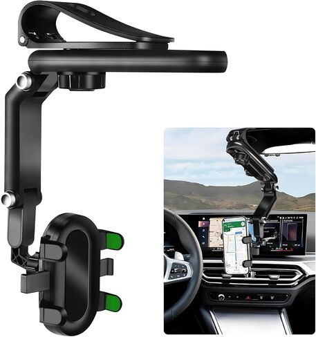Sun Visor Car Phone Holder, 1080° Rearview Phone Holder for Car Sun Visor Clamp, Multifunctional Rotatable and Retractable Phone Holder Compatible with Most Mobile Phones (Gray) in Saudi Arabia