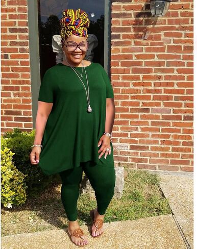 YeGine Women Plus Size 2 Piece Outfits Short Sleeve Top and Legging Pant Set Sweatsuit Tracksuit Dark Green 5XL in Saudi Arabia