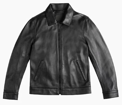 Mens Shirt Collar Genuine Real Lambskin Leather Jacket For Men Vintage Classic Biker Style with Zip Out Liner in Kuwait