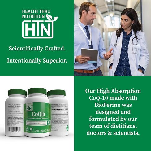 Health Thru Nutrition CoQ-10 100mg with BioPerine 120 Softgels | High Absorption Naturally Fermented USP Grade Coenzyme Q10 Supplement | 3rd Party Tested | Heart Health and Energy Support in Saudi Arabia
