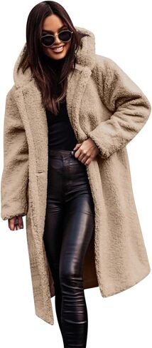 ODIZLI Women's Winter Coats Fuzzy Fleece Long Hooded Jackets Button Down Faux Fur Warm Outwear With Pockets in Saudi Arabia