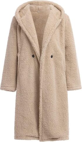 ODIZLI Women's Winter Coats Fuzzy Fleece Long Hooded Jackets Button Down Faux Fur Warm Outwear With Pockets in Saudi Arabia