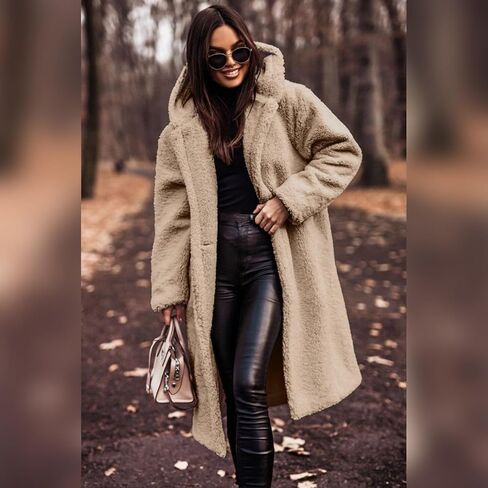 ODIZLI Women's Winter Coats Fuzzy Fleece Long Hooded Jackets Button Down Faux Fur Warm Outwear With Pockets in Saudi Arabia