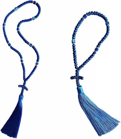 2PCS Black Chotki Christian Orthodox Prayer Rope, Blue 100 Knot Greek Omboskoini with 50knot,Protection Blessing Cross Greek Orthodox Gifts Car Hanging Charm Home Ornaments (Blue 50knot&100kont) in Saudi Arabia