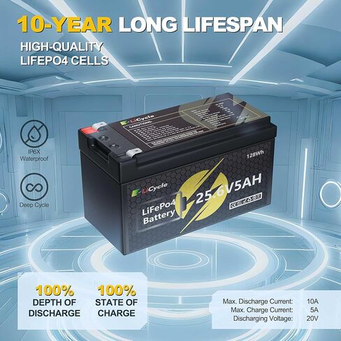 24/25.6V 5Ah LiFePO4 Lithium Battery 4000+ Deep Cycles Rechargeable Battery for UPS, Solar Panel, Power Wheels, Kayak Fish Finder, Scooter, RV, Marine - Safe & Lightweight Design in Saudi Arabia