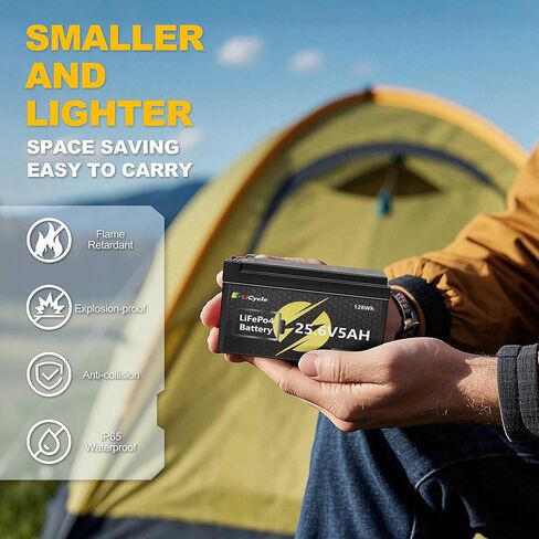 24/25.6V 5Ah LiFePO4 Lithium Battery 4000+ Deep Cycles Rechargeable Battery for UPS, Solar Panel, Power Wheels, Kayak Fish Finder, Scooter, RV, Marine - Safe & Lightweight Design in Saudi Arabia
